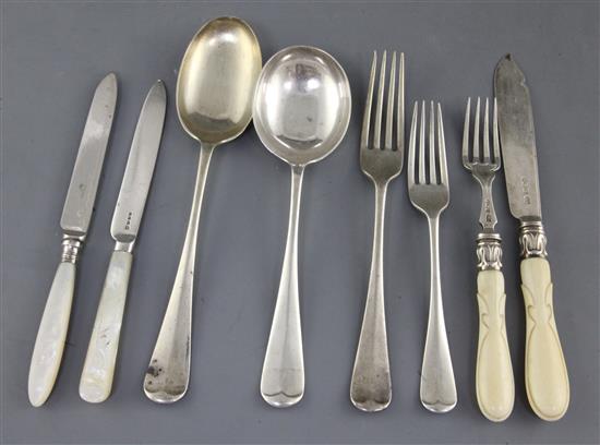 A part canteen of George V silver Old English pattern flatware by Atkin Brothers, weighable silver 53.5 oz.